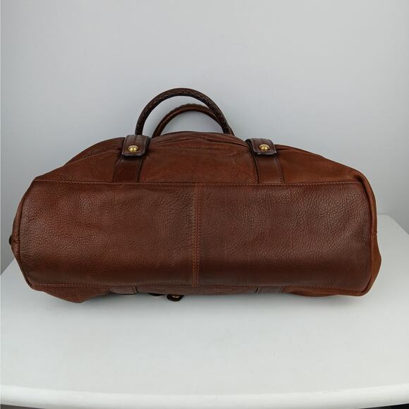 B Makowsky Large Buttery Brown Leather Double Top Handle Purse Gold Hardware - Picture 5 of 7